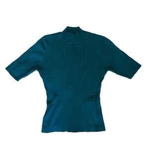 Madison Grey Womens Mock Neck Sweater Size XL Short Sleeve Hunter Green Academia